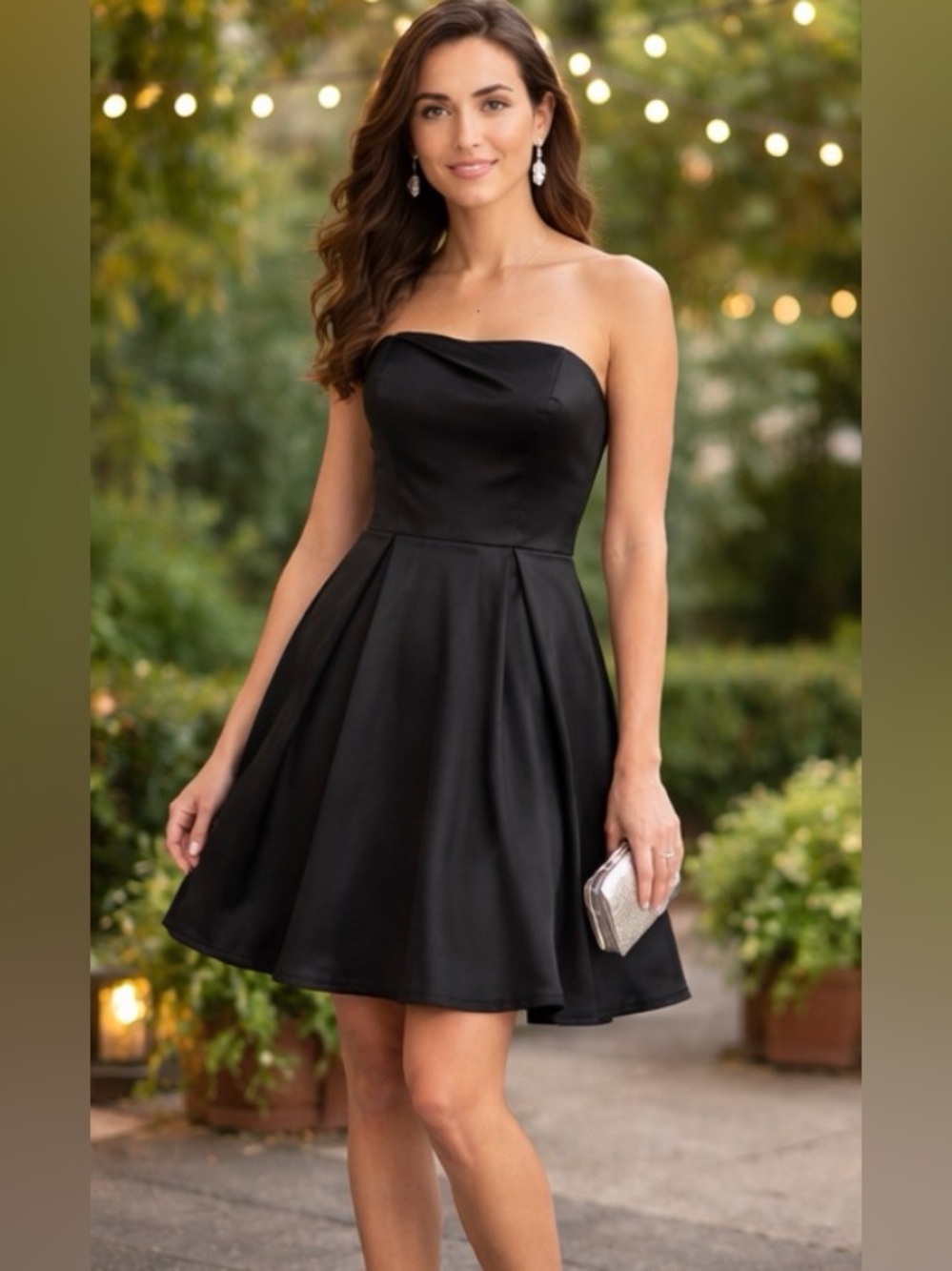 White House Black Market Black Strapless Asymmetric Full Skirt Cocktail Dress 2